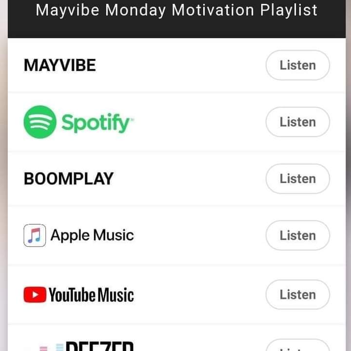 Mayvibeafrica's tweet photo. You can listen to Mayvibe playlists on other digital stores including #Spotify #Apple music #Deezer #Boomplay YouTube music.

These are some of the numerous benefits you enjoy as a mayvibe #premium user.

Click on link to listen and enjoy.

https://t.co/DcIXxCC9S7

#Mayvibe https://t.co/LmbAzFrRVg