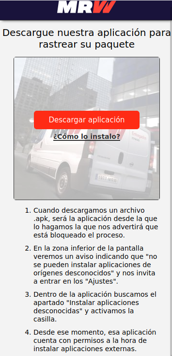ESET_ES's tweet photo. 🚨¡Alerta malware!🚨 Mucho cuidado con los mensajes SMS que se están propagando en las últimas horas y que avisan de un supuesto envío de un paquete por MRW.

👾 Se trata de una nueva campaña del troyano bancario #FluBot dirigida a usuarios de Android. #NoPiques https://t.co/qxDK3oqX0c