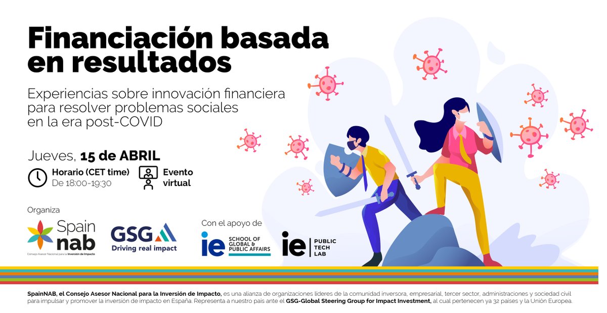 SpainNAB's tweet photo. 📢 ¡Save the Date: 15 Abril!
⌚ 18.00-19.30
✅ Tenemos el placer de anunciar el evento de "Financiación basada por resultados", organizado por @SpainNAB y @GSGimpinv con el apoyo de @ieGPAffairs
¡Regístrate aquí! 👇
https://t.co/WhV09S4HTJ
#InversióndeImpacto #InvImp #GSG https://t.co/KXN8N6Yfoe