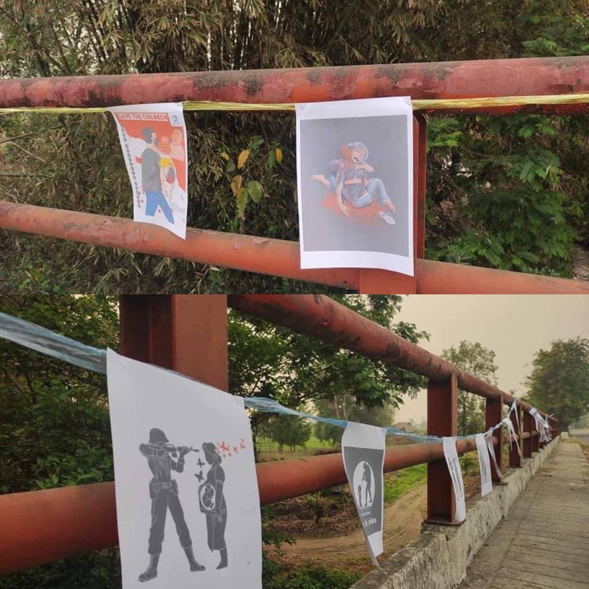 Mint63534681's tweet photo. A prayer service for fallen children during the Spring Revolutionary War on the bridge behind Thayar Gone in Mohnyin, Kachin State.

ABOMINABLE CRUELTY

#CrimesAgainstChildren
#WhatsHappeningInMyanmar https://t.co/tZT9TonfVh