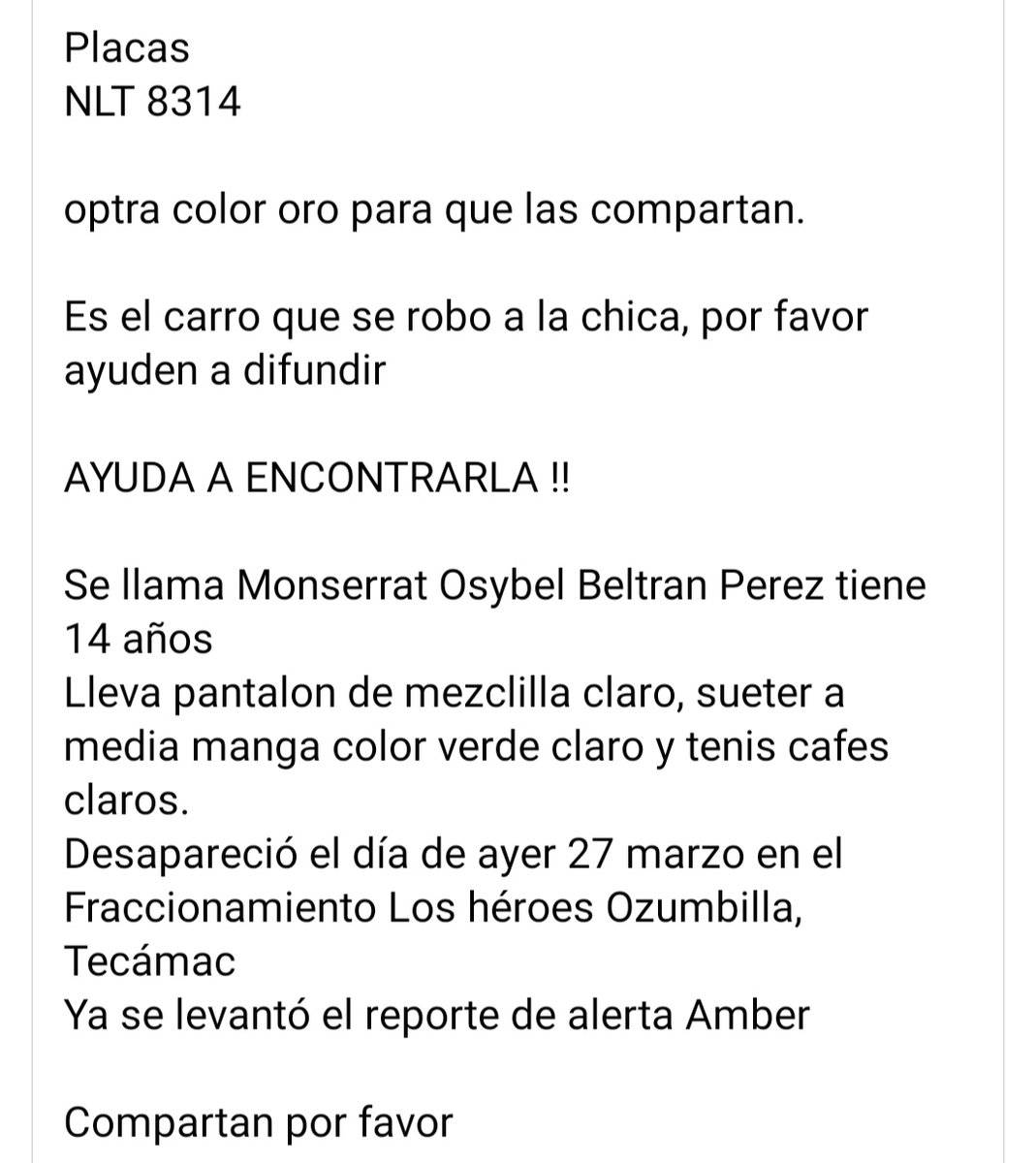 CuidateMorra's tweet photo. ⚠️ ¡ATENCIÓN, MORRAS! ⚠️
Hay que darle máxima difusión a estas imágenes. Raptaron a una niña de 14 años y se la llevaron a bordo del carro que está en la imagen en Tecámac.

¡Las niñas no se tocan! 

Entre nosotras nos cuidamos👊💜 https://t.co/phdGZ6GvWt