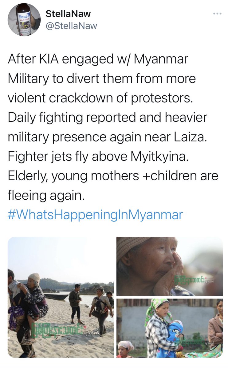 WomensPeaceNW's tweet photo. We are deeply worried about safety &amp; protection of our ethnic communities as #Myanmar military launches air strikes in #Kachin &amp; #Karen states.

⚠️Junta must stop air strikes now. Intensification of the world’s longest-running civil war will further endanger #women &amp; #children. https://t.co/6zccU6RpBX