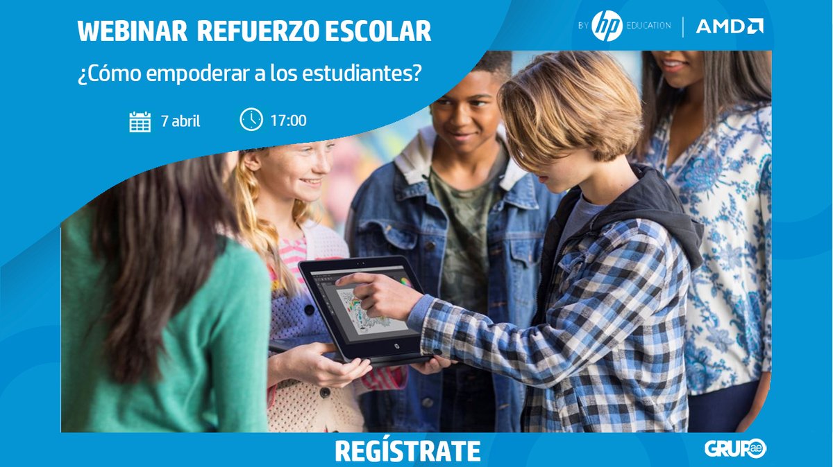 Te invitamos al webinar sobre el Refuerzo Escolar y cómo empoderar a estudiantes y familias, de la ✋ de
<a href="/HPEDU/">HP Education</a> y <a href="/AMD/">AMD</a>
Con <a href="/Solana_Isa/">Isabel Solana</a>  <a href="/LuisAlfonso_R/">Luis Alfonso Ruiz</a> <a href="/crepresa/">Carlos Represa</a>
 
🗓️  7 de abril 
⏰17:00

👉Regístrate en: bit.ly/2P7JEJt