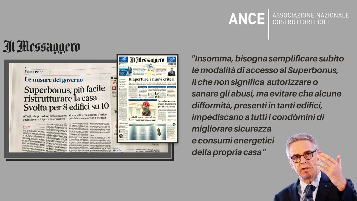 ancenazionale's tweet photo. Il Presidente Buia sul #superbonus110 dalla prima pagina de @ilmessaggeroit di oggi nell'articolo di @f_bis. https://t.co/w3HrFjFYFW