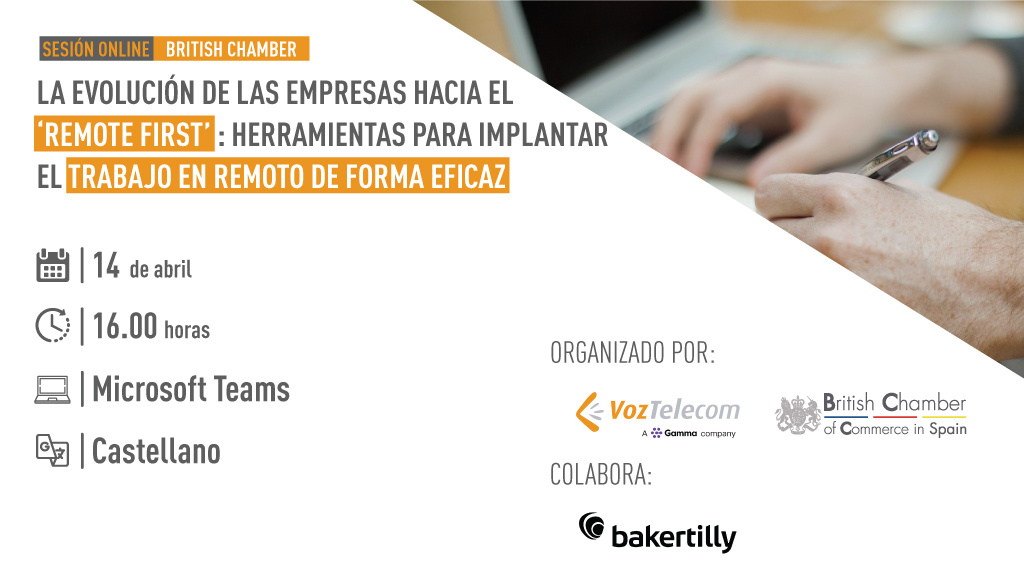 britchamberESP's tweet photo. 👩‍💻 Trabajar de forma remota ha dejado de ser una novedad. Los expertos coinciden en que cuando el enfoque ‘Remote first’ se realiza correctamente origina una estrategia exitosa a largo plazo. Hablaremos con @voztele_com y @bakertillyESP. 

Regístrate aquí: https://t.co/bI3P8SNQeZ https://t.co/To3EcR67Vx