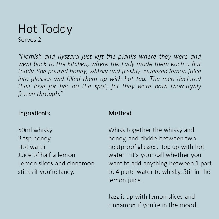VQ_Books's tweet photo. Continuing @slender_means' recipes from @isabo_'s The Peacock, today we have one for you to squirrel away for a cold night: hot toddy! #foodinbooks #hottoddy
Annie goes for hot water over tea, but Hamish and Ryszard would still no doubt enjoy it. https://t.co/h8PWSwoJlY