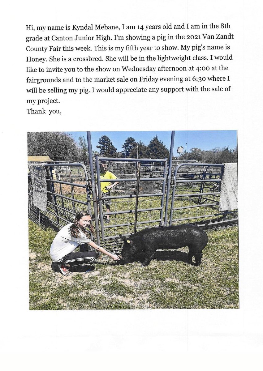 cantonffa's tweet image. This is Kyndal Mebane! Kyndal is an 8th grader, so we are looking forward to having her join us at the high school next year!

Kyndal will be showing her pig at the Van Zandt County Fair Market  Swine show on Wednesday afternoon!

Come watch her do her thing!