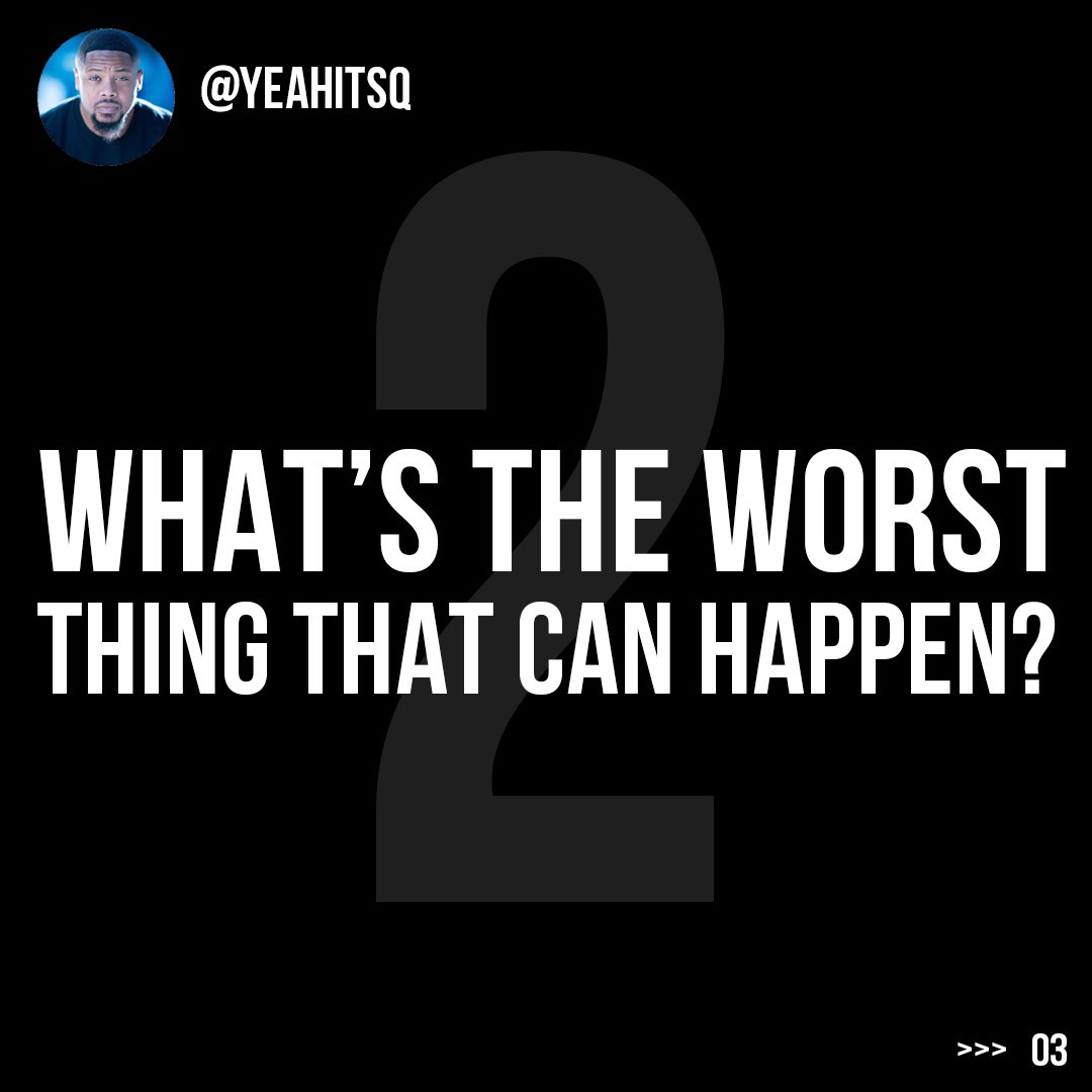 YeahItsQ1's tweet photo. Risk Management 

1. What's the best thing that can happen?
2. What's the worst thing that can happen?
3. What's the most likely thing can happen?

If you can live with the worst thing that can happen and the most likely gets you closer to your goals... Than go for it. #TakeARisk https://t.co/NNyAlhao6z