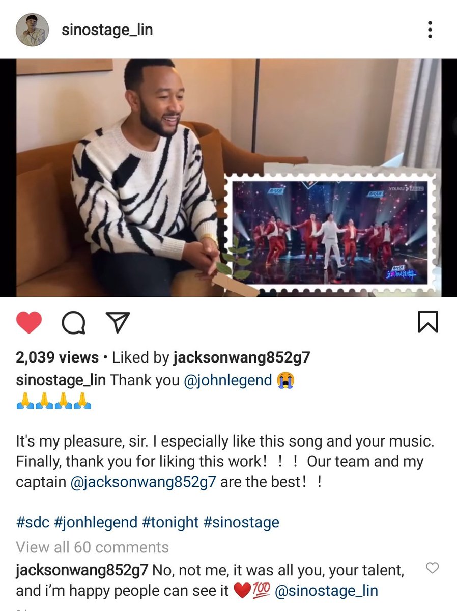 JacksonWGlobal's tweet photo. [#JACKSTAGRAM] 210330

Lin: ...Our team and my captain @JacksonWang852 are the best!
Jackson: No, not me, it was all you, your talent, and I'm happy people can see it❤️💯
Lin: Without your choice ... there would have been no later presentation of my ideas. love you, my captain❤️ https://t.co/RA22UoeaAy