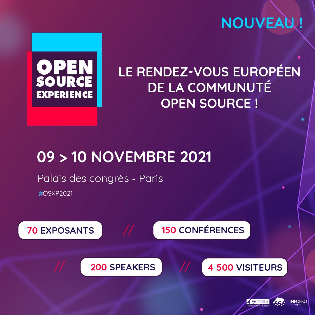 OSXP_Paris's tweet photo. "Open Source Expérience proposera un contenu unique 100% #opensource, avec toutes les innovations de la filière. 150 conférences, 70 exposants, 200 speakers attendus. Un espace exposition showroom, du #networking et de la #convivialité." - Aurélie Lamandé #656Editions. #OSXP2021 https://t.co/bzt2x16k31