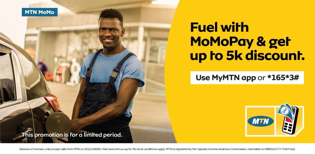 mtnug's tweet photo. When you buy fuel and pay using #MTNMoMoPay, we give you a discount of up to 5k. Use the #MyMTN app or dial *165*3#. https://t.co/OX1ml5Dm9q https://t.co/xM8G95kcQZ