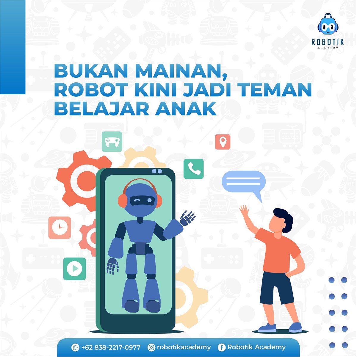RobotikAcademy's tweet photo. Robotik Academy menggunakan metode belajar dan bermain dalam mengenalkan teknologi.
Kamu ga perlu khawatir, karena ada video tutorial &amp; modul pembelajaran yang mudah dibaca dan dipahami.
Kegiatan merakit robot dan coding mandiri, bikin skill teknologimu makin lincah da terasah. https://t.co/VGNhqBZLFN