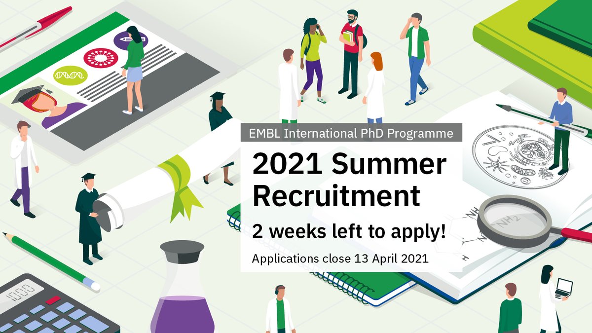 Applications for the EMBL International PhD Programme are closing soon.

Submit your application before 13 April for the chance to complete your PhD at one of EMBL’s six sites across Europe! #PhD #research

Important information can be found here: bit.ly/ApplyEMBLPhD