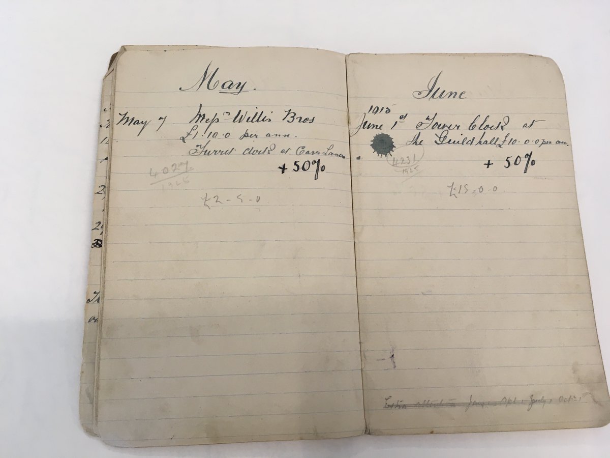 TimeBallHull's tweet photo. It's national pencil day! Here are some clock winding records (in pencil and pen) from 1900, documenting the maintenance of clocks in Hull, including the Guildhall, kindly shared with us by B Cooke and Sons. #guildhall #clockwinding #1900 #historicalrecords #nationalpencilday https://t.co/pijEvRtmHm