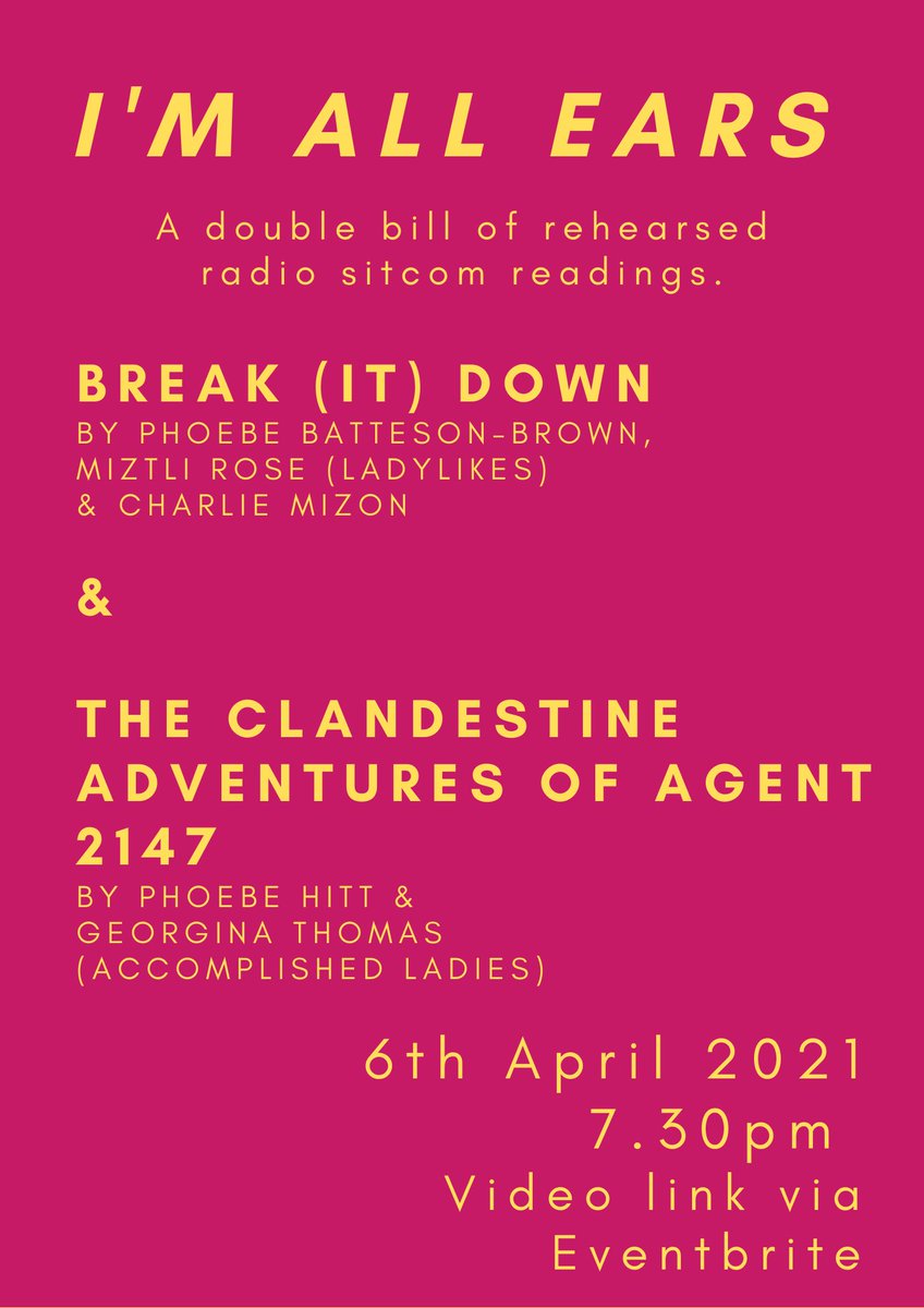LADYLIKESCOMEDY's tweet photo. Oh wow this is NEXT WEEK!! Get your tickets here for a double bill of rehearsed radio sitcom pilot readings! https://t.co/m2dV0D6rkK #radiositcom #sitcom #rehearsedreading https://t.co/gj2R6Fe7zA