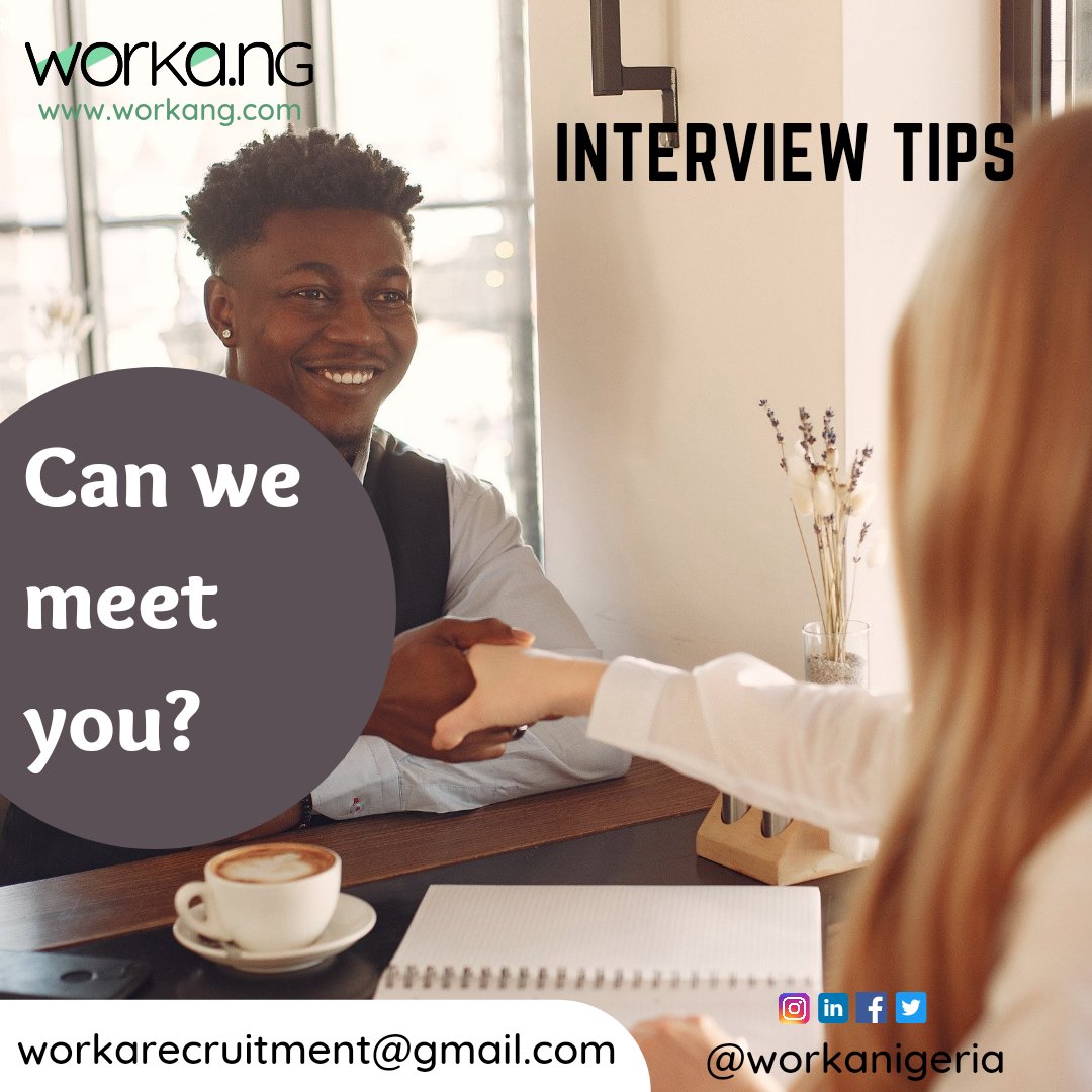 workanigeria's tweet photo. Today's interview tip
Can we meet you?
Take this as an opportunity to sell yourself:
✅Tell him your name briefly.
✅Mention your Educational background and Certification(s)
#workang #InterviewTips https://t.co/qC5KA3IWUp