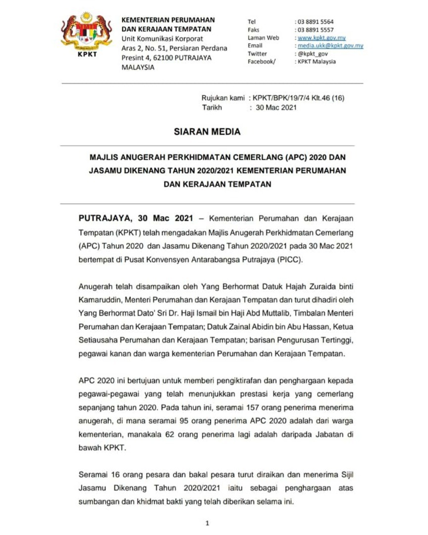 Surat Penghargaan Atas Perkhidmatan