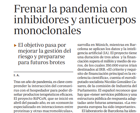 biocat_bioregio's tweet photo. 📰 Centres de la #BioRegió participen en projectes contra la #COVID19 finançats per #InvestEU (@EU_Commission).
#RIPCoN: Inhibidors i anticossos monoclonals (@IRBBarcelona)
#EXscalate4COV: Càlcul computacional massiu (@BSC_CNS)
https://t.co/y4knbUJYwk https://t.co/t0bgqfalCl