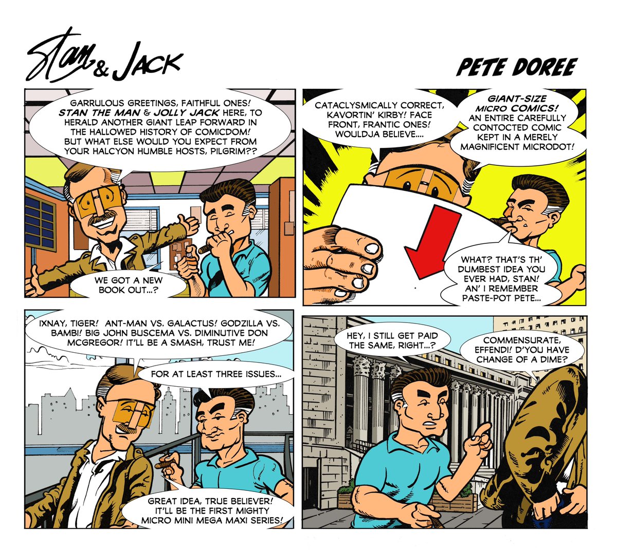 PeteDoree's tweet photo. @theawesomepod Cheers fellas, As you obviously know I do #StanAndJack, which is about exactly who you think it's about, on sale at https://t.co/BBmfHxkczJ or on the @comichaus app. What if #StanLee &amp; #JackKirby had their own strip in Mad or Cracked...? Find out!
 #smallpress #indiecomics https://t.co/7K9oXC4mxC