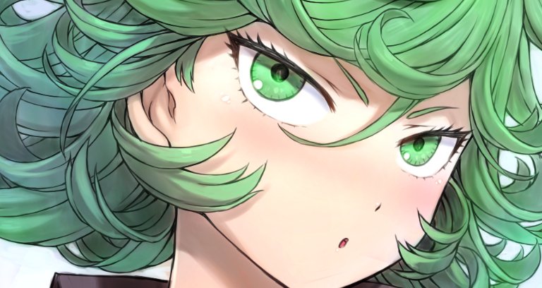 tatsumaki 1girl solo green hair green eyes curly hair looking at viewer blush  illustration images