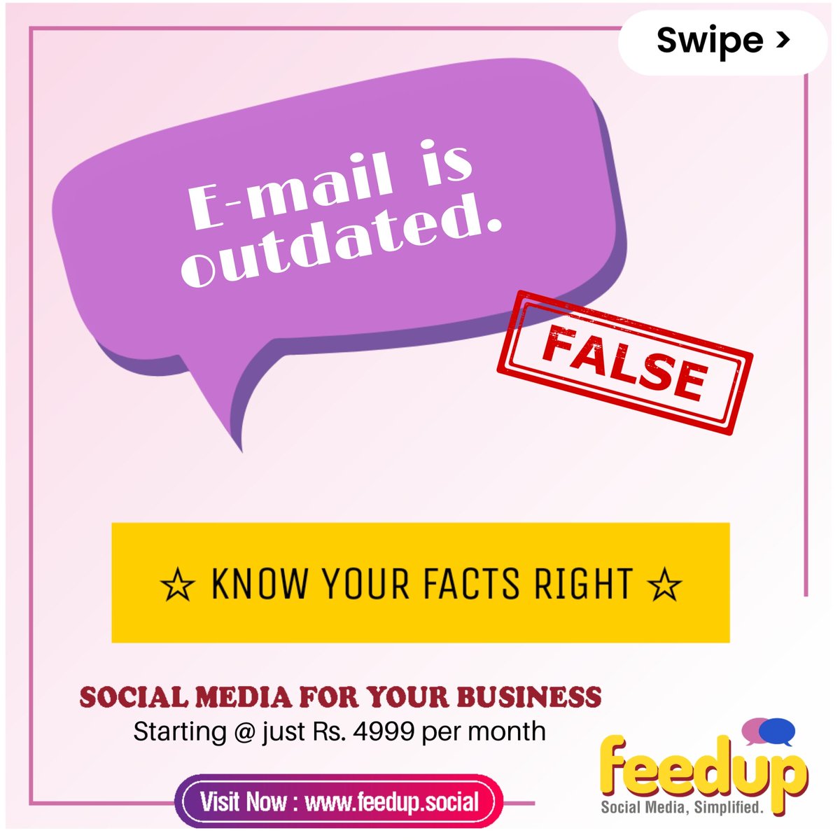 feedupsocial's tweet photo. ❌Myth: Email is no longer required.
✔️Fact: Social &amp; digital media should be considered as additional tools to your already existing strategy for increasing brand awareness, rather than replacements. Emails continue to play a vital role in marketing campaigns like before. https://t.co/FzRc34yCCI