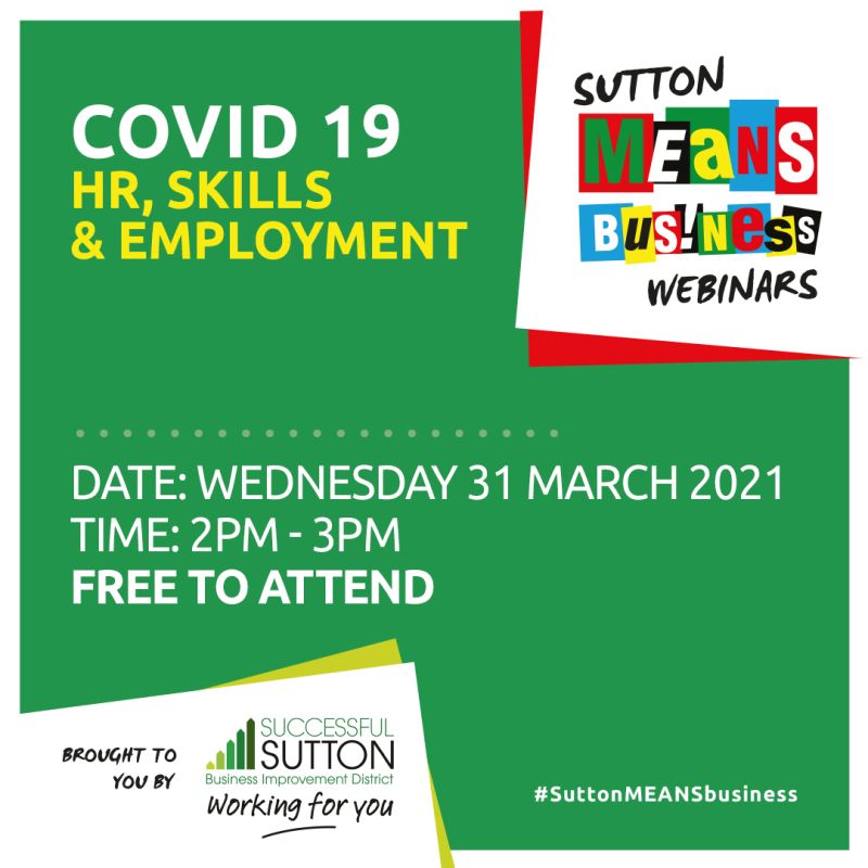 This week's #SuttonMeansBusiness webinar hosted by <a href="/SuccessSutton/">Successful Sutton</a> will focus on #skills, training and employment.
Free to attend, sign up to hear about pathways into #employment, opportunities to upskill, workplace training and what it means for businesses ow.ly/s1yd50Ebjr1