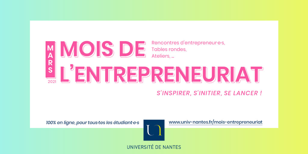 Suite et fin du mois de l'entrepreneuriat avec 3 rendez-vous à suivre : 
> Rencontre avec Ronan Le Borgne, co-fondateur de <a href="/Sourdoreille/">Sourdoreille</a> 
> Goûter numérique de <a href="/DisruptCampus44/">Disrupt Campus Nantes</a> 
> Table ronde sur le financement participatif avec <a href="/cemonsieur/">Alexandre Boucherot</a> de <a href="/ululeFR/">Ulule FR</a> 
👉 univ-nantes.fr/mois-entrepren…