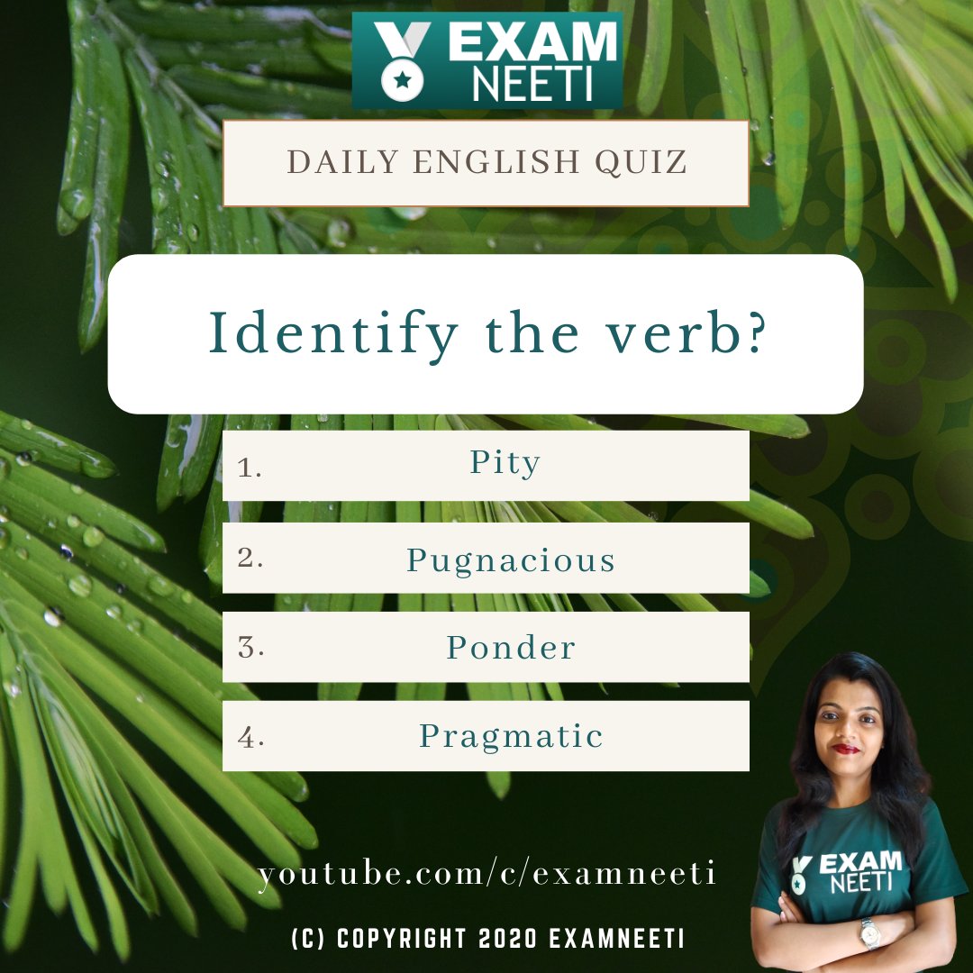 examneeti's tweet photo. Daily English Quiz 30-3-2021.
#english #vocabulary #spokenclass #english #india #englishgrammar #ibpsclerk2021 #ibpsclerk #sbipopre #sbipo2021 #ssccglexam #SSC #defence #exams
For more educational video content subscribe to Examneeti. https://t.co/OsmY83Tk4Q