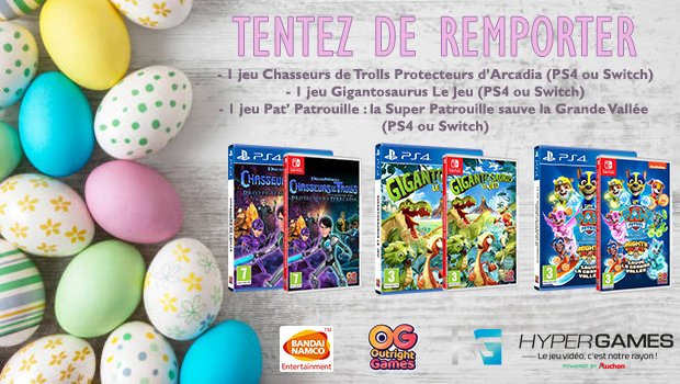 HypergamesA's tweet photo. #Concours 🔥
Tentez de remporter 1 jeu Chasseurs de Trolls ou 1 jeu Gigantosaurus ou 1 jeu Pat' Patrouille.
Au total 3 gagnants.
Pour participer :
✔️Follow @HypergamesA
✔️RT le tweet
TAS le 6/04 à 17h
👉https://t.co/mOfDuZLCm6 https://t.co/EgkWguLNen