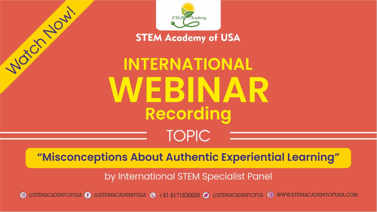 Good news!
Here’s the complete recording of the INTERNATIONAL WEBINAR conducted on the topic: ‘MISCONCEPTIONS ABOUT AUTHENTIC EXPERIENTIAL LEARNING’

Click on the link below to watch the complete session:

facebook.com/STEMACADEMYUSA…

#Webinar #STEM #STEMAcademyofUSA #STEMEducation