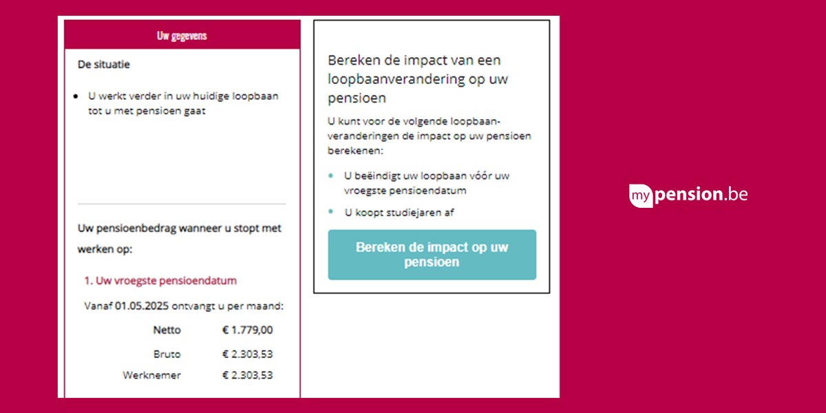 Pensioendienst's tweet photo. ⚡ Nieuwe schermen in #mypension.be: in enkele klikken ziet u nu de invloed op uw pensioen als u een andere pensioendatum kiest, uw studieperioden afkoopt of stopt met werken. 

#bpension https://t.co/VVjvkPuCNY