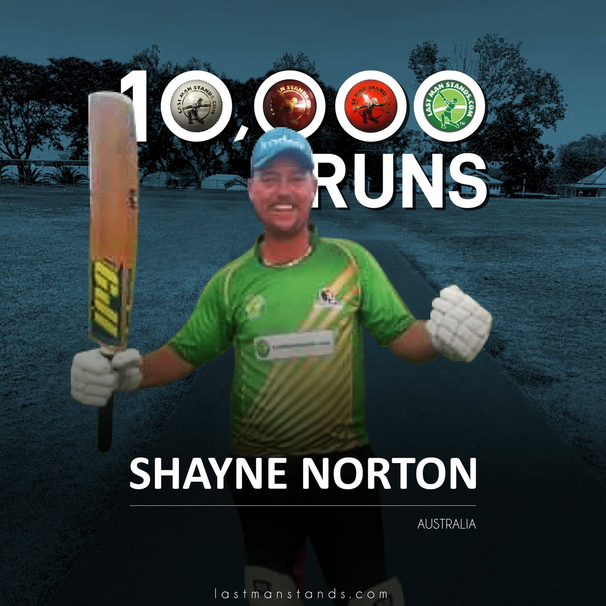 LastManStands's tweet photo. 10K runs for LMS Ipswich's (Aus) Shayne Norton! 

Approaching the 400 game &amp; legend status mark too, he is already a legend w/ his team, Abusement Parks having played a whopping 222 matches. This big hitting bat is one of most loved off the pitch!

#its_anybodys_game #T20 #ABD https://t.co/7Dg7eW2w57