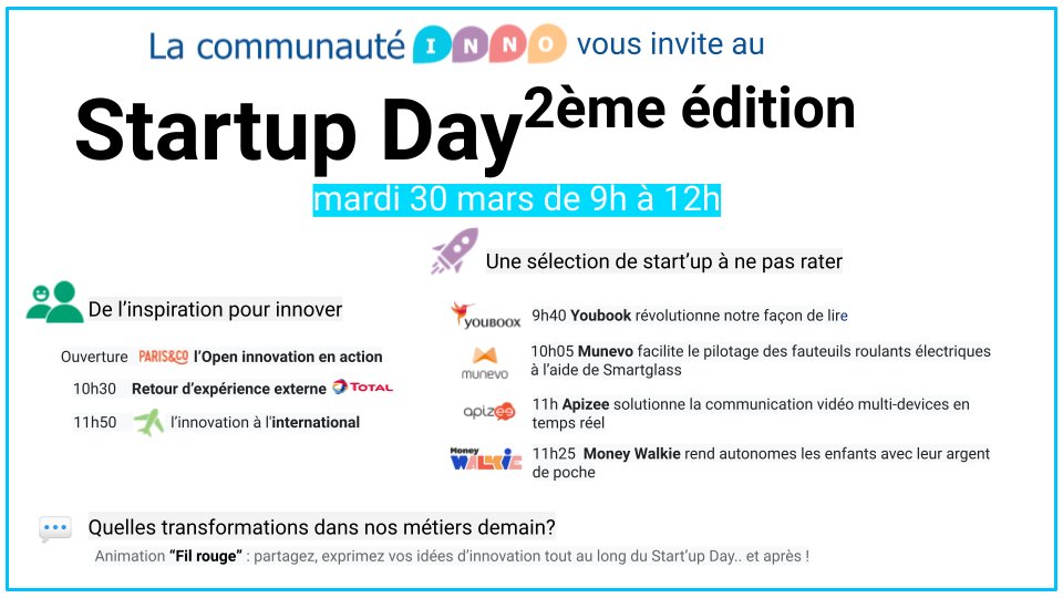 Ce matin en direct avec la Communauté Innovation de <a href="/MacifAssurances/">Macif</a> , 2ème édition de notre Startup Day 👇
De l'inspiration pour innover <a href="/Paris_and_Co/">Paris&Co</a> <a href="/TIGI_Inc/">TotalInnovationGroup</a>  🙏

Une sélection de startups à découvrir !
📗 <a href="/youboox/">ゆうぶう</a>  
😎 <a href="/munevo_social/">munevo</a>
💻 <a href="/apizee/">apizee</a> 
👫 <a href="/MoneyWalkie/">Money Walkie</a>