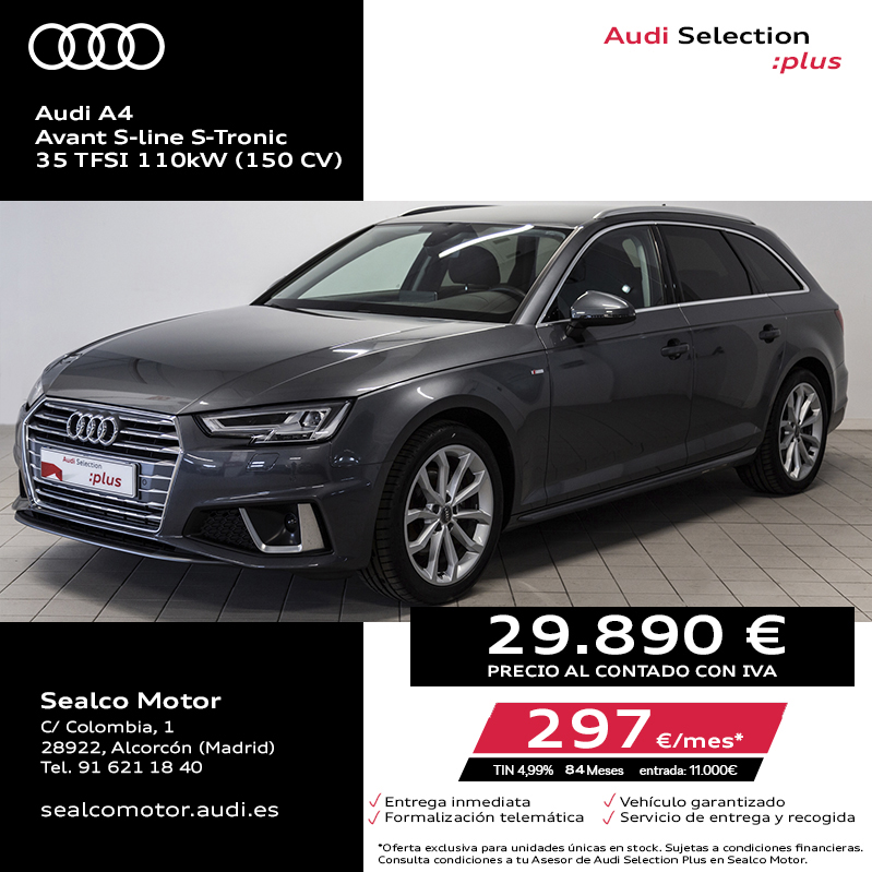 AUDI_Sealco_Mot's tweet photo. En #Audi #SelectionPlus #SealcoMotor encontrarás el A4 que mejor se adapte a tus necesidades con un precio y unas condiciones como nunca antes has visto con la #garantiaAudi

Solicita Cita:
📱 91 621 18 40
💻 https://t.co/2d4B9KXg3p

#Dirección, #KM0 #Ocasión https://t.co/g3qgHOKBjn