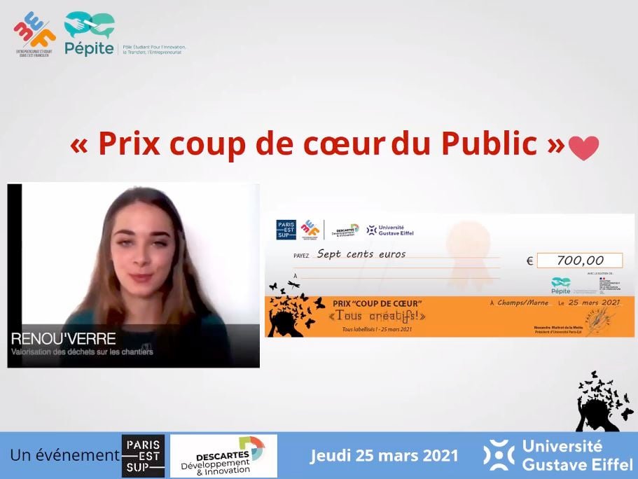 Esipe_uge's tweet image. 🏆🎉2 étudiants de l&apos;@Esipe_uge sont à l&apos;honneur et remportent 2 prix dans la finale &quot;#Touscreatifs #Touslabellisés&quot; @pepite3ef

🏆Bravo à Elise pour le prix coup de 💙du public, et à Théo pour le prix Emergence!

#ESIPE #iloveesipe #universitegustaveeiffel #ingenieurs
#pepite3ef