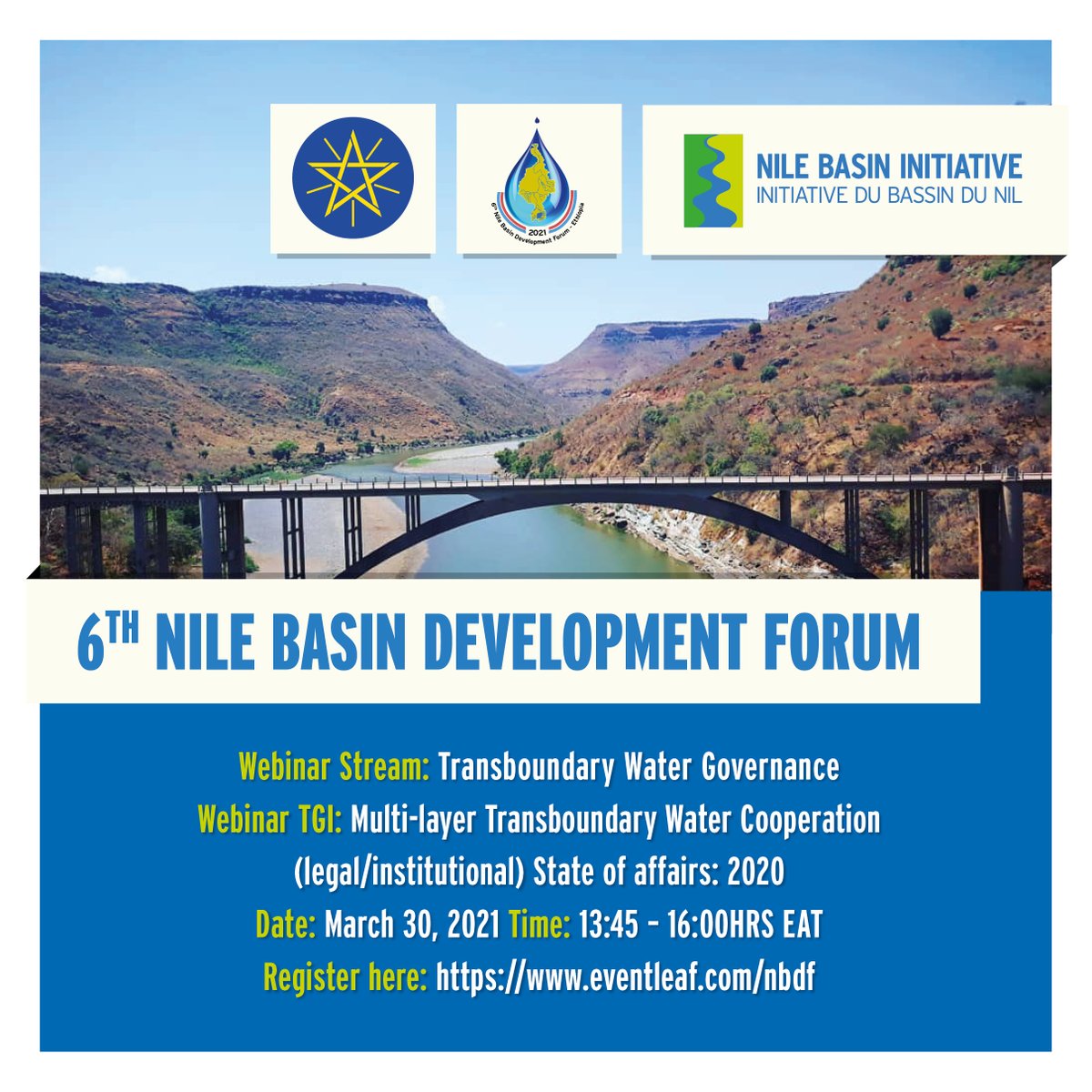 anacascao's tweet photo. One River #Nile / One Forum #NBDF6 / One Theme starting today #TransboundaryWaterGovernance #TWG / Three sessions #Governance #WaterDiplomacy &amp; #Regional Economic Cooperation 

https://t.co/IKUdrfALFU

The first is starting in 2 hours. Connect with the zoom link above @nbiweb https://t.co/HUvEM4Ocxt