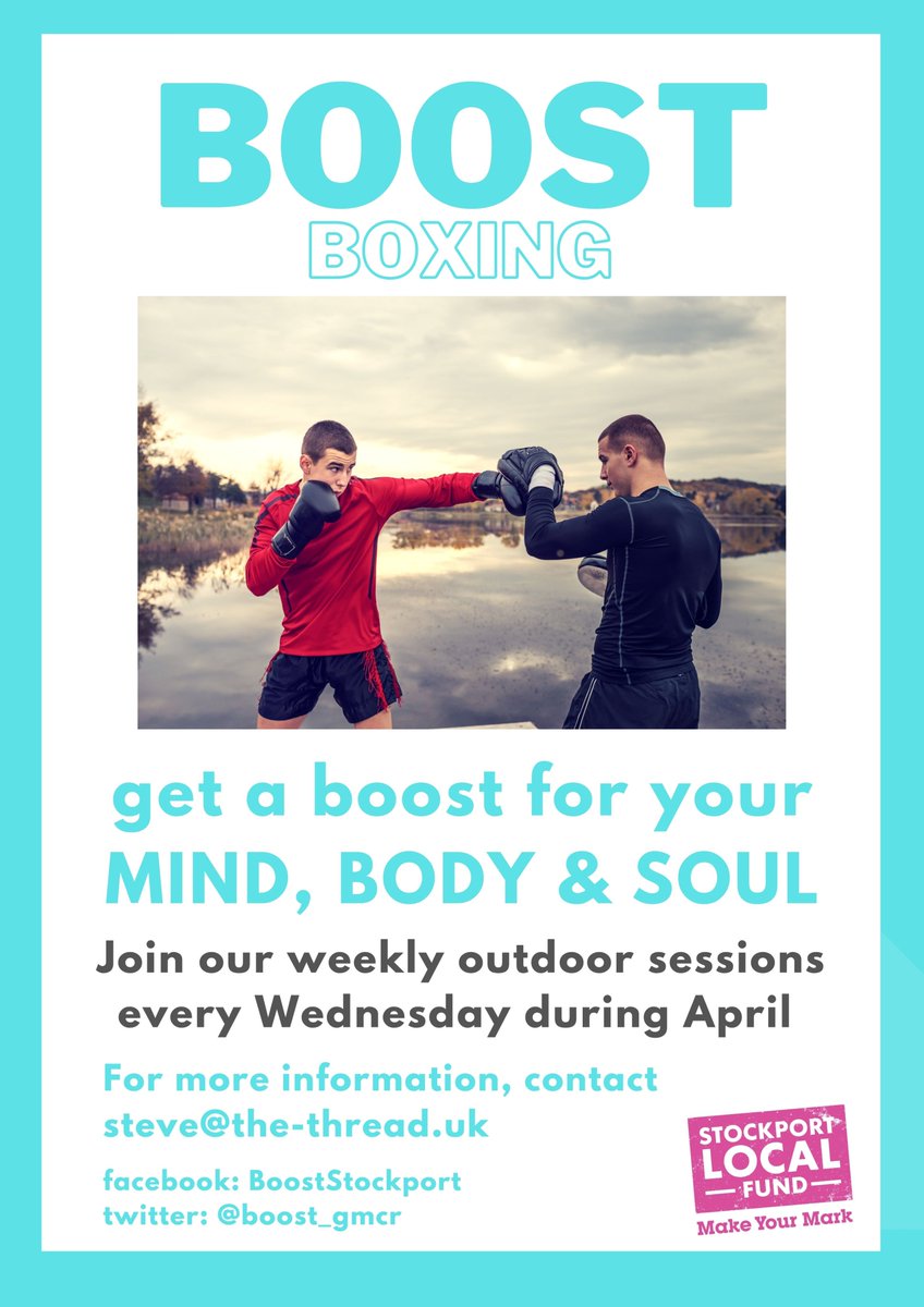 Boost_GM's tweet photo. We're looking forward to our first outdoor session tomorrow and throughout April 🥊😃
If you think you or someone you support might benefit from being involved in our sessions, please get in touch.
#mindbodysoul #mentalhealth #boxingwellbeing https://t.co/AByDKfoojN