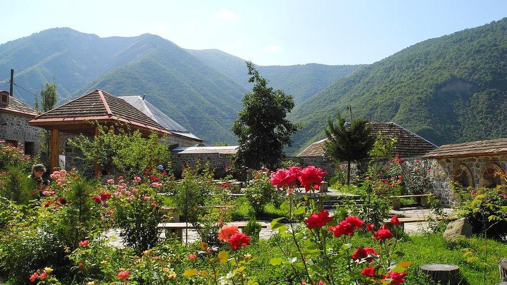 Azerbaijan's tweet photo. #Sheki, an ancient town of #Azerbaijan dating back more than 2000 years, sits in the foothills of the Greater Caucasus Mountains. Given its location near the mountains, head to Sheki in spring & experience the rebirth of the nature here. https://t.co/6V2LTWrsbf