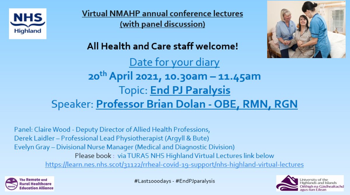 NMAHP_Highland's tweet photo. Don't miss the fantastic opportunity to join our next #HighlandNMAHPs webinar,  where we are very lucky to have @BrianwDolan speaking to us about #endpjparalysis.  😀

See below for further information and booking link. :
https://t.co/EQ4elcSOxY https://t.co/isjbK2xH8U