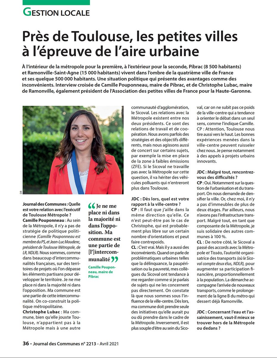 Vit-on différemment à l'intérieur et à côté de <a href="/TlseMetropole/">Toulouse Métropole - INACTIF</a> ? <a href="/Camille_2Neau/">Camille POUPONNEAU</a> maire de @VillePibrac et <a href="/chlubac/">Christophe Lubac</a> maire de <a href="/VilleRamonville/">Mairie de Ramonville</a>, dont l'une est membre de la cinquième métropole de France et l'autre pas, témoignent de leur quotidien de <a href="/PetitesVilles/">Petites Villes de France</a> à côté d'une grande
