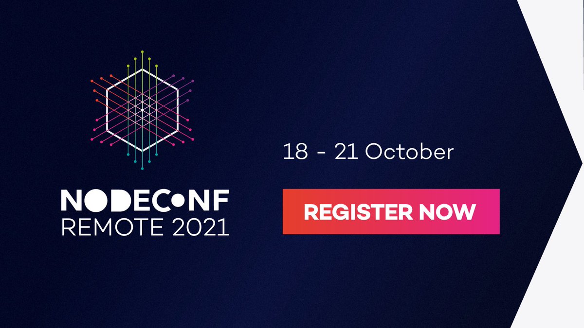 We're very excited to announce NodeConf Remote 2021! 🎉 

📆 Save the date - October 18-21
📣 CFP is also now open! 

Learn more >> nf.ie/31yQji9 

#nodejs #javascript #opensource #NodeConfRemote