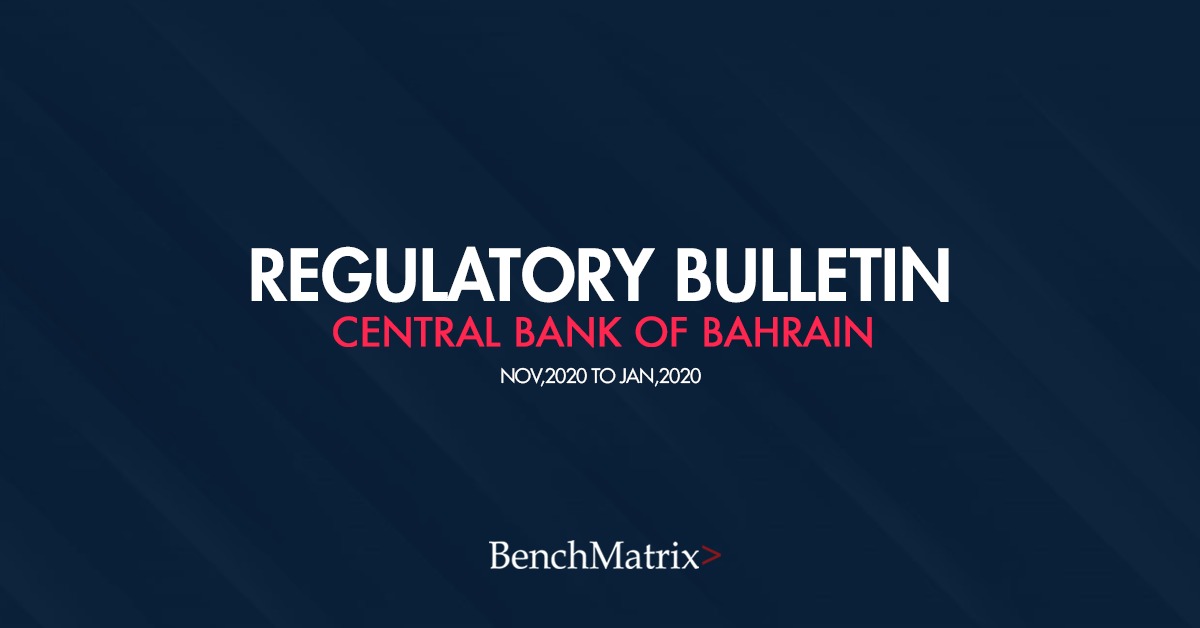 BenchMatrix_'s tweet image. The Regulatory Bulletin of Central Bank of Bahrain (CBB) summarizes all regulatory updates made by the Central Bank during the quarter, Nov 2020 - Jan 2021.
Click on the link below :
benchmatrix.com/regulatory-bul…
#Regulatory #bahrain #financialinstitutions #banking