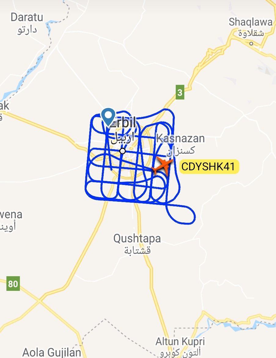 SpeckleBelly64's tweet photo. #USAF UAV over #Erbil #Iraq at 22,000 ft. Type unkown.
#CDYSHK41 #AE69DF https://t.co/Wu1ez73rAy