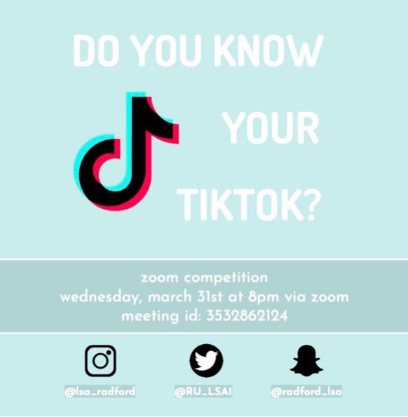 Hello everyone! Please join us in tomorrow’s general body meeting where we will have a TikTok viewing party and competition 📲