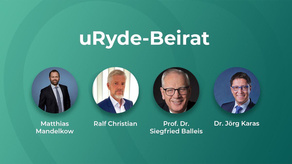 uryde_mobility's tweet photo. Das ist unser #uRyde #Beirat:
- Prof. Dr. Siegfried Balleis @SBalleis, ehem. Erlanger Oberbürgermeister & Prof. @UniFAU
- Ralf Christian, ehem. Devision CEO @Siemens
- Dr. Jörg Karas, ehem. CEO der Schwan-Stabilo Gruppe
- Matthias Mandelkow, ehem. Gründer & CEO @PayByPhone https://t.co/huTGq36AVt