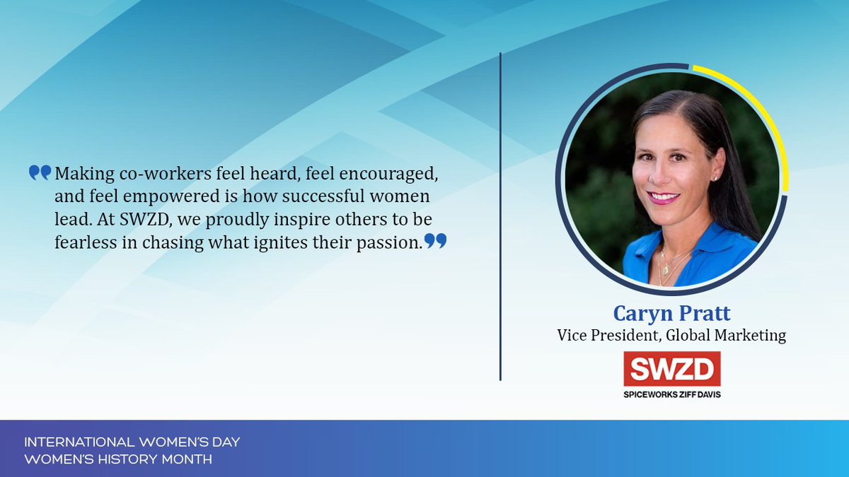 ToolboxforIT's tweet photo. In honor of #WomensHistoryMonth, meet Caryn Pratt, VP, Global Marketing at Spiceworks Ziff Davis, who is committed to fostering a workplace where "every co-worker is happy and valued".
#leadership #womensequalityday #culture #diversity #inclusion #womenleaders #equality #swzd https://t.co/WmAv2kdROo