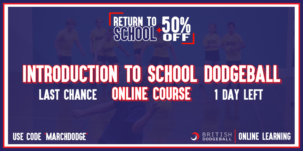 💥LAST CHANCE TO SAVE 50%💥

Our Return to School SALE ends tomorrow! Use code: 'MARCHDODGE', to save 50% on our Introduction to School Dodgeball Online Course - Our BIGGEST SALE YET!

Learn more &amp; Sign-up here: britishdodgeball.org/courses/introd…

#dodgeball #returntoschool #onlinelearning