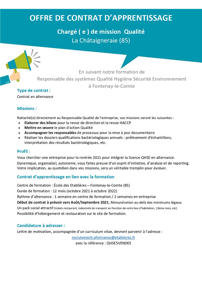 FabienVary's tweet photo. Offre d'#apprentissage à pouvoir sur la formation #QSE développée par le Groupe @Etablieres.

Plus d'information sur la formation : https://t.co/6hwi0yQ7Ye

Nos offres d'alternance sur : https://t.co/SgeMjtxlPA

@PatriciaGlbt85 https://t.co/Qyl6Vxaq1M