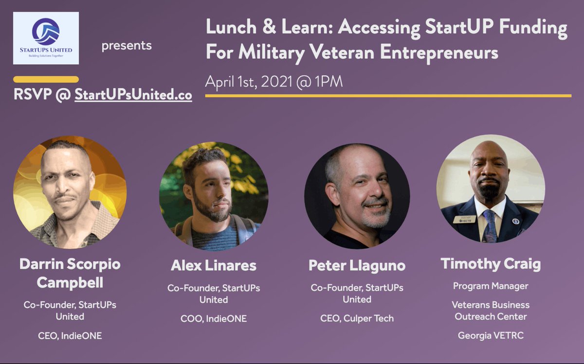 StartUPsUnited's tweet photo. Join Us April 1st For Accessing StartUP Funding For Military Veteran Entrepreneurs - https://t.co/m1Hpa3jaHG https://t.co/Zdw80iBXQc