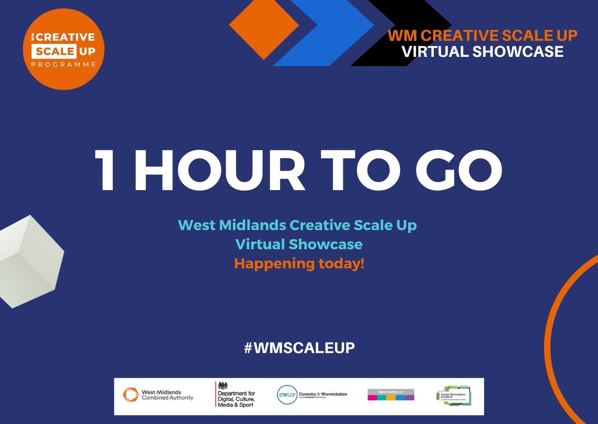 WmScale's tweet photo. #wmscaleup virtual showcase kicks off in one hour!! 

Who will be there?
#WestMidlands #Creative #businessgrowth #Scaleup https://t.co/NZr1sEVOFa